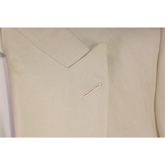 Alan Flusser Full Bespoke w/ Hermes Lining Beige Raw Silk Peak Lapel Suit 46R - Picture 5 of 16